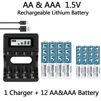 100% Original AA/AAA de 1,5 V bateria Recarregável do Polímero do Lítio-íon da Bateria de 1,5 V AA/AAA Bateria com o carregador de USB