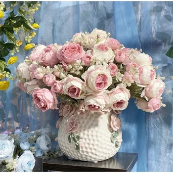 11 Cabeças Artificial Buquê de Seda, Chá de Broto de Flor Rosas Segurando Flores para a Festa de Casamento Decoração