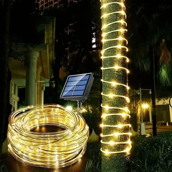 12M/22M Solar LED Strip Corda Tubo de Fadas Cadeia de Luz Impermeável ao ar livre para Casamento Festa de Natal do Jardim PathwayGarland Decoração