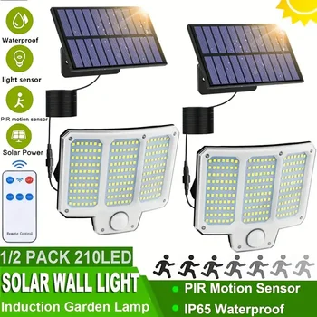 1pc/2pcs 210LEDs Lâmpada Solar Exterior Impermeável Com Controle Remoto 3 Modos de Sensor de Movimento de Iluminação da Rua Para a Parede Exterior Decoração