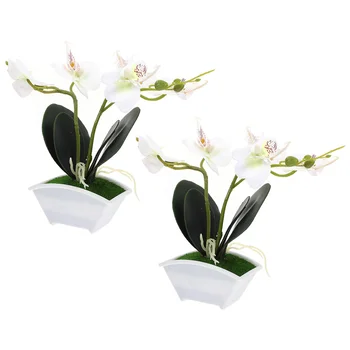 2 Pcs Simulação Phalaenopsis Artificial Bonsai Falso Planta em vaso de Flor Flores Falso Seda Ornamentos