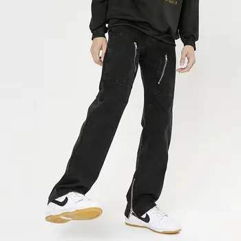 2023 coreano Moda Tornozelo Zíper Preto Hip Hop Homens Jeans, Calças Cargo Y2K Roupas de Streetwear Reta Algodão Casual Calças compridas