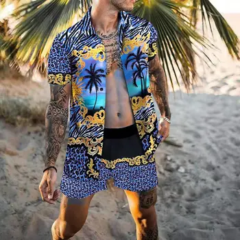 2023 Homens Havaiano Conjunto Casual, Confortável Solto Moda Botão de Camisa Floral, Camisa de Shorts da Marca Impresso Férias de Praia com Estilo