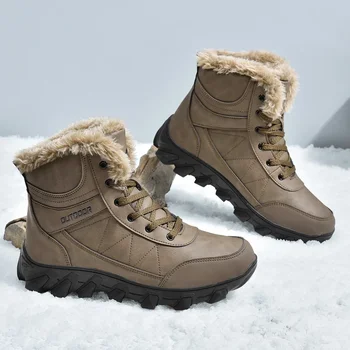 2023 Inverno dos Homens Novos Botas de Neve Exterior Montanhismo Sapatos Quentes de Pelúcia Sapatos de Algodão Anti Congelamento Curto Botas de Grande Tamanho: 39-48