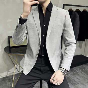 2023 Novo de alta qualidade da moda com a versão coreana do bonito tendência dos homens de terno waffle xadrez casual terno juventude demão oeste