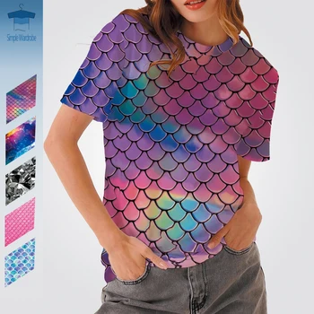 2023 Oversized Sereias T-shirt de Diamante Bolha de Ar de Filme 3D Printes Roupas de Verão Engraçado Colorido Amekaji Arte Textura Mulheres Tops