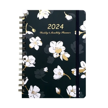2024 Planejador Semanal Encadernados 2024 Floral Planner - Abrangente, Semanal E Mensal, Organização De Agenda