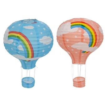 2Pcs de 12Inch Balão de Ar Quente Lanterna de Papel Abajur de Teto Luz Festa de Casamento Decoração, o Azul do arco-íris-de-Rosa, arco-íris