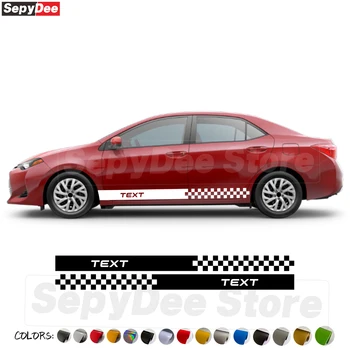 2Pcs de Texto Personalizado Porta do Carro do Lado Saia Adesivos para Toyota Corolla Sedan Hatch de Xadrez Longas Faixas de Decalque Acessórios