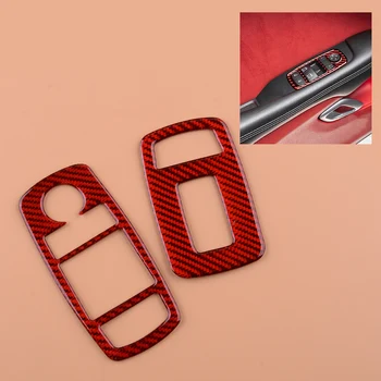 2Pcs Vermelho de Fibra de Carbono, Frente, Esquerda e Direita da Janela Interruptor com Botão Tampa Guarnição de Ajuste para o Dodge Challenger 2015 2016 2017 2018-2020