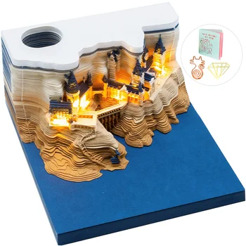 3D Memo Pad Magic Castle com Luz DIY Art bloco de notas de Papel, Escultura Harry Decoração de blocos de Construção de bloco de notas Adesivos de Cubos de Presente