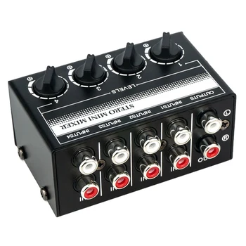 4 Canais Stereo Mixer de Áudio Suporte de Entrada RCA e Saída Mini Estéreo Passivo Mixer com Controles de Volume Separados