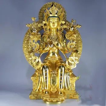 46CM enorme grande # BOA buda Budista CASA do Templo do Nepal, Tibete o Budismo ouro dourado Maitreya Futuro sorte buda de bronze da estátua