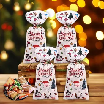 50Pcs Pacotes de Presente de Natal Sacola para Doces Feliz Natal Sacos de Plástico Cookie Sacos de Presente de Natal Biscoitos do Lanche de Natal de Sacos de Embalagem