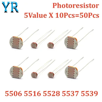 5Value X 10Pcs=50Pcs 5MM LDR Foto Sensíveis à Luz do Resistor Fotoelétrico Fotoresistor GL5506 5516 5528 5537 5539 Para Arduino