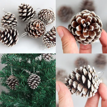 6pcs Pequenas pinhas de Natal Artesanato de Decoração Para a Casa, Decoração de Halloween, Ano Novo, Natal Pingente Acessórios