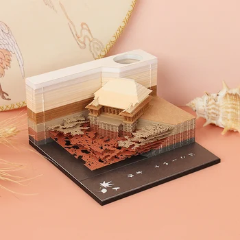A moda 3D bloco de notas Com o Templo Japonês Forma de Conveniência Pequeno Post Notas de Presente de Natal Para o Ano Novo