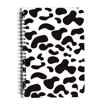 Aluno A5 Diário Notebook Memorando Espiral Escrever Notebook Forte Twin-Fio de Ligação com Papel Premium Bonito Preto Vaca Branca, Tampa
