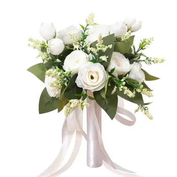 Artificial Rose Flores De Seda, De Estilo Ocidental, Rosa Branca, Flores Artificiais Em Seda Flor De Noiva, Buquê De Casamento Para O Escritório Em Casa