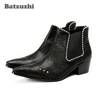 Batzuzhi 6,5 cm Botas de Salto Homens Apontou Toe Preto de Couro, Ankle Boots com Cristais Homens Vestido de Festa Sapatos Botas Hombre,US12 EU46