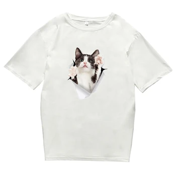 Bonito 3D Cat T-shirt de Manga Curta Printting Cartoon O Top com Decote Tee Homem e Mulher, Casal de Desgaste Venda Quente
