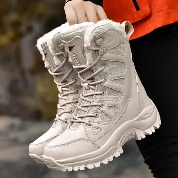 Botas de neve de inverno e acolchoado de veludo quente para homens e mulheres é um calçado impermeável, antiderrapante e resistente ao desgaste algodão botas