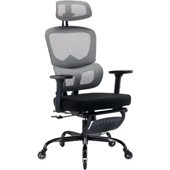 Cadeira de escritório com Descanso para os Pés, Rodas de Borracha Cadeira com Apoio Lombar, Encosto de cabeça Ajustável & 3D apoio de Braço