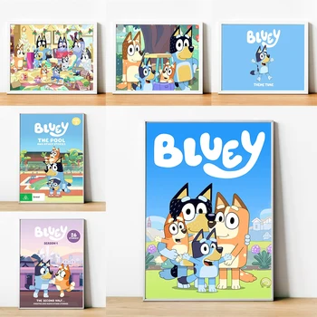 Cartaz de desenhos animados Anime B-Bluey Crianças Sala de Decoração Sala de estar Pintura em Tela de Impressão de Casa e Decoração de Parede Decororation
