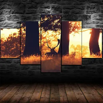 Cervos Elk vida Selvagem, Natureza de Caça de 5 Painel de Lona Impressão Arte de Parede do Poster de Decoração de Casa de Imagens Não Enquadrado Decoração de Quarto HD de Impressão