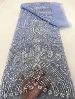 Chegada nova Frisado francês Net tecido de Renda Bule Africana de Tule de Renda Tecidos de Luxo Bordado de Lantejoulas Para o Vestido de Festa WS88TY