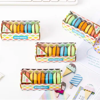 Criativo caixa de doces bonito colorido Macaron Borracha estudante de borracha artigos de papelaria material escolar meninas borrachas