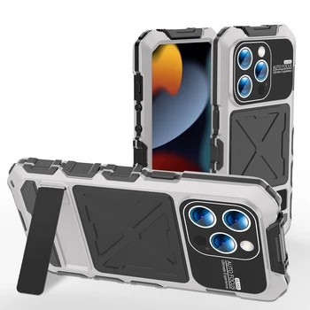 De Corpo inteiro Resistente Armadura à prova de Choque Protetora para iPhone 15 Pro Max Mini 15 Mais Suporte de Alumínio Tampa de Metal