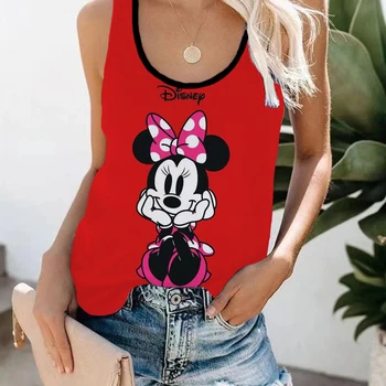 De Disney do Minnie do Mickey Impresso Mulheres a parte Superior do Tanque Harajuku Verão sem Mangas Engraçado Férias de Praia, parte Superior do Tanque UNeck Casual Apoio Camisa
