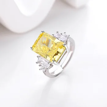 Design Original S925 prata flor de gelo corte zircão cor retangular anel de mulheres de luxo temperamento anel