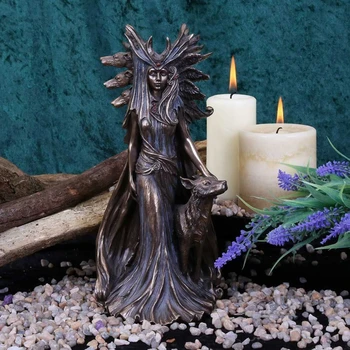 Deusa grega da magia estátua Hecate com cão de resina, artesanato, enfeites de mesa da sala decoração bruxa hound