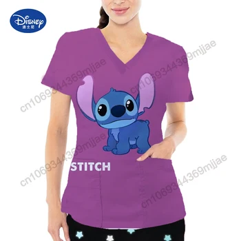 Disney Bolso com Decote em V Mulheres Tops Y2k T-Shirt Mulher T-shirts Crop Top para as Mulheres Roupas de Mulheres Estética feminina Blusas Tshirt