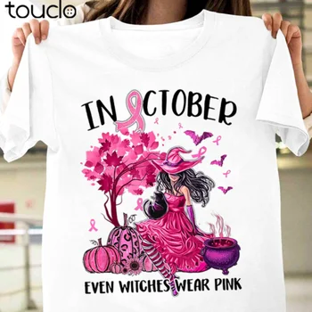 Em outubro do Mesmo Bruxas usam Rosa Outono de câncer de Mama Halloween T-Shirt