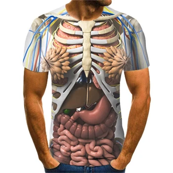 Esqueleto Órgãos Internos 3D Mulheres Mens T-Shirt Manga Curta Casual Engraçado Roupas Tops Tees Streetwear Solta Camiseta Top de Verão