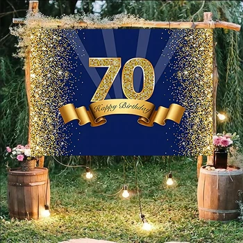 Feliz Aniversário de 70 anos do Partido pano de Fundo Dourado Pontos Fotografia de Fundo Celebration10x6ft Tecido Nome de Personalizar Banner de boas-Vindas