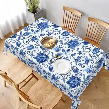 Flor azul Retangular Toalha de mesa para Café Restaurante Toalha de mesa de Piquenique Pano Hotel Toalha de mesa de Festa