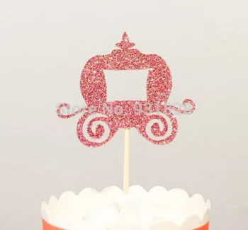 glitter princess carruagem de abóbora Cupcake Toppers de casamento chuveiro nupcial Festa de noivado tratar de alimentos seleciona photobooth props