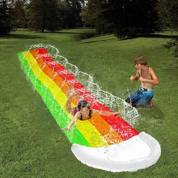 Gramado do arco-íris da Corrediça de Água 480x76CM Gigante Dupla de Corrida de lâminas de PVC de Água Brinquedo Jogar com Splash de Aspersão Crash Pad Crianças Slide
