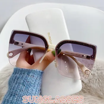 Grande Óculos de sol Unissex, Moda e sem aro Vintage Praça de Óculos de Sol Óculos de Design de Luxo UV400 Feminino Tons de Óculos de proteção
