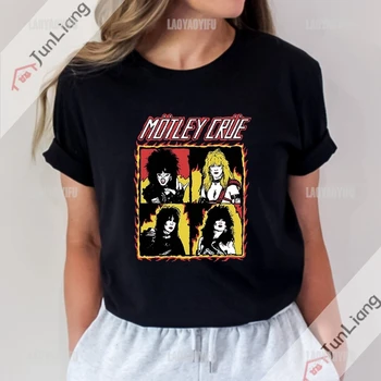 Heavy Metal das Mulheres T-shirt de Banda Motley Retro Crue Kpop Hard Rock Tops Pop-Metal Harajuku Y2k Roupas de Streetwear Goth Roupas