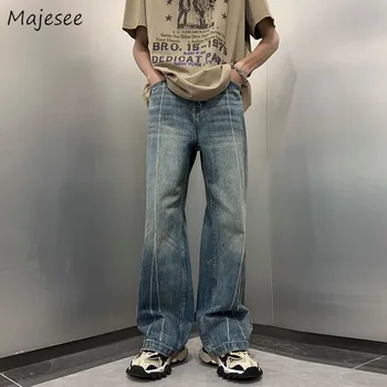 High Street Jeans para Homens Moda Vintage de Todos-jogo de Streetwear Calças Soltas Harajuku Hip Hop Elegante Casual Cool Fundos Chique