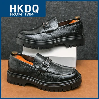 HKDQ Clássico Preto de Couro dos Homens Sapatos de Plataforma de Negócios Sapatos Homem, Sapatos sociais de Moda Slip-on Casuais Sapatos de Escritório