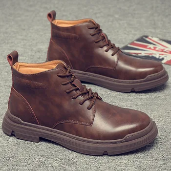 Homens Britânicos de Estilo Retro Couro Tamanho Grande, os Sapatos de homem de Ferramentas Botas de Mid-cut, Botas de Couro