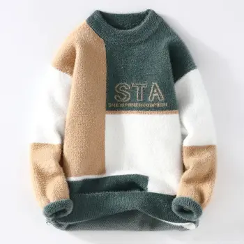 Imitação de Vison Camisola de Lã Homens de Inverno de Espessamento em torno do Pescoço de Ajuste Fino Quente de Malha Camisa Juventude Camisola Subjacência Estudante