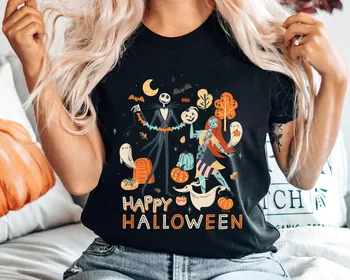Jack & Sally Dançar Em Noite De Halloween Assustador Temporada Tshirt Mulheres