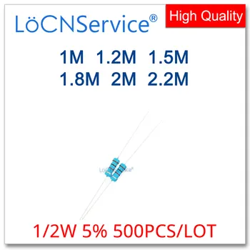 LoCNService 500PCS/LOTE 5% 1/2W 1 M 1.1 M 1.2 M 1,5 M e 1,8 M 2 M 2.2 M Resistor de Filme de Carbono MERGULHO OHM